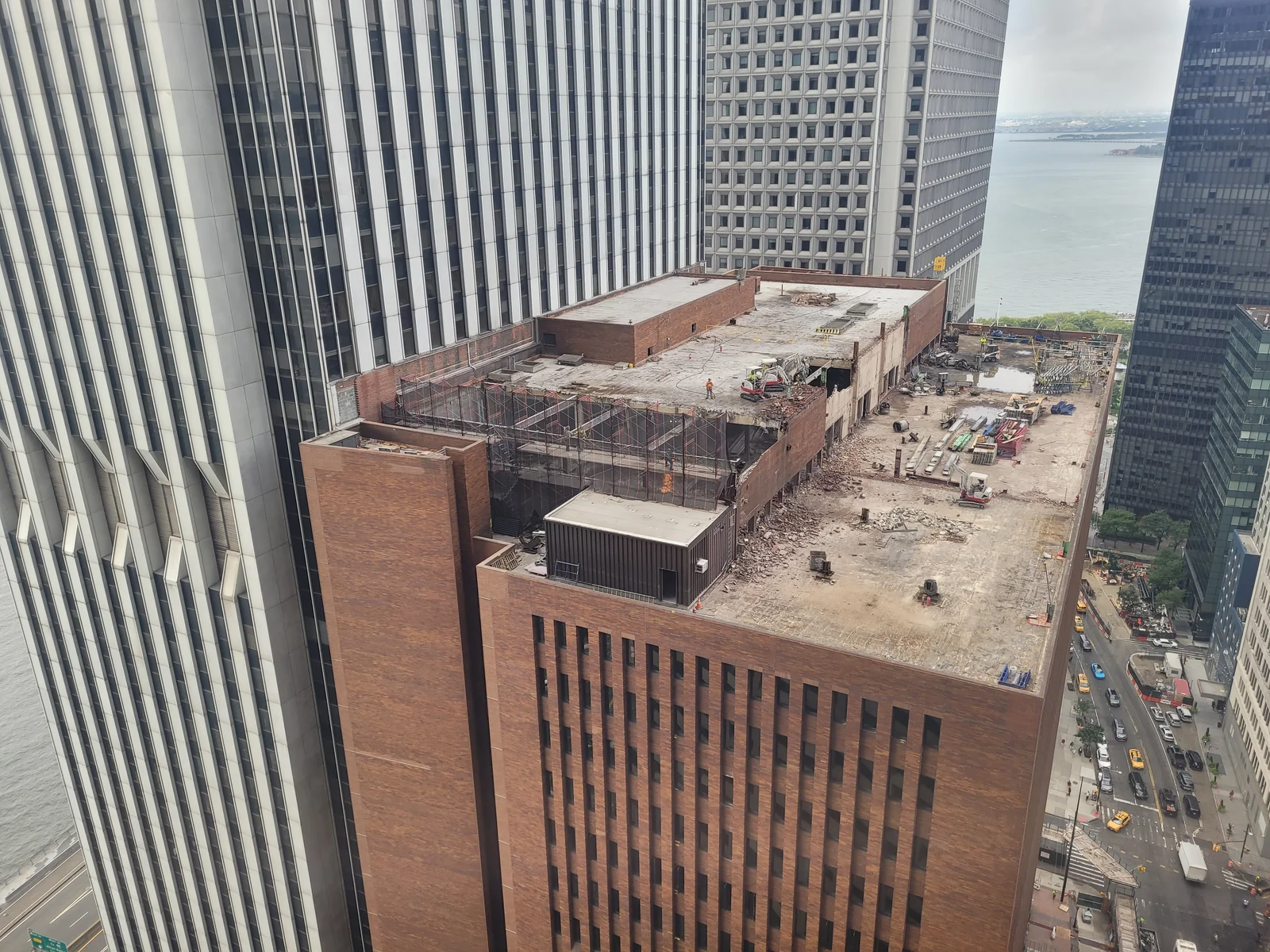 Aerial view of the top floor of 25 Water Street undergoing redevelopment in August 2023.