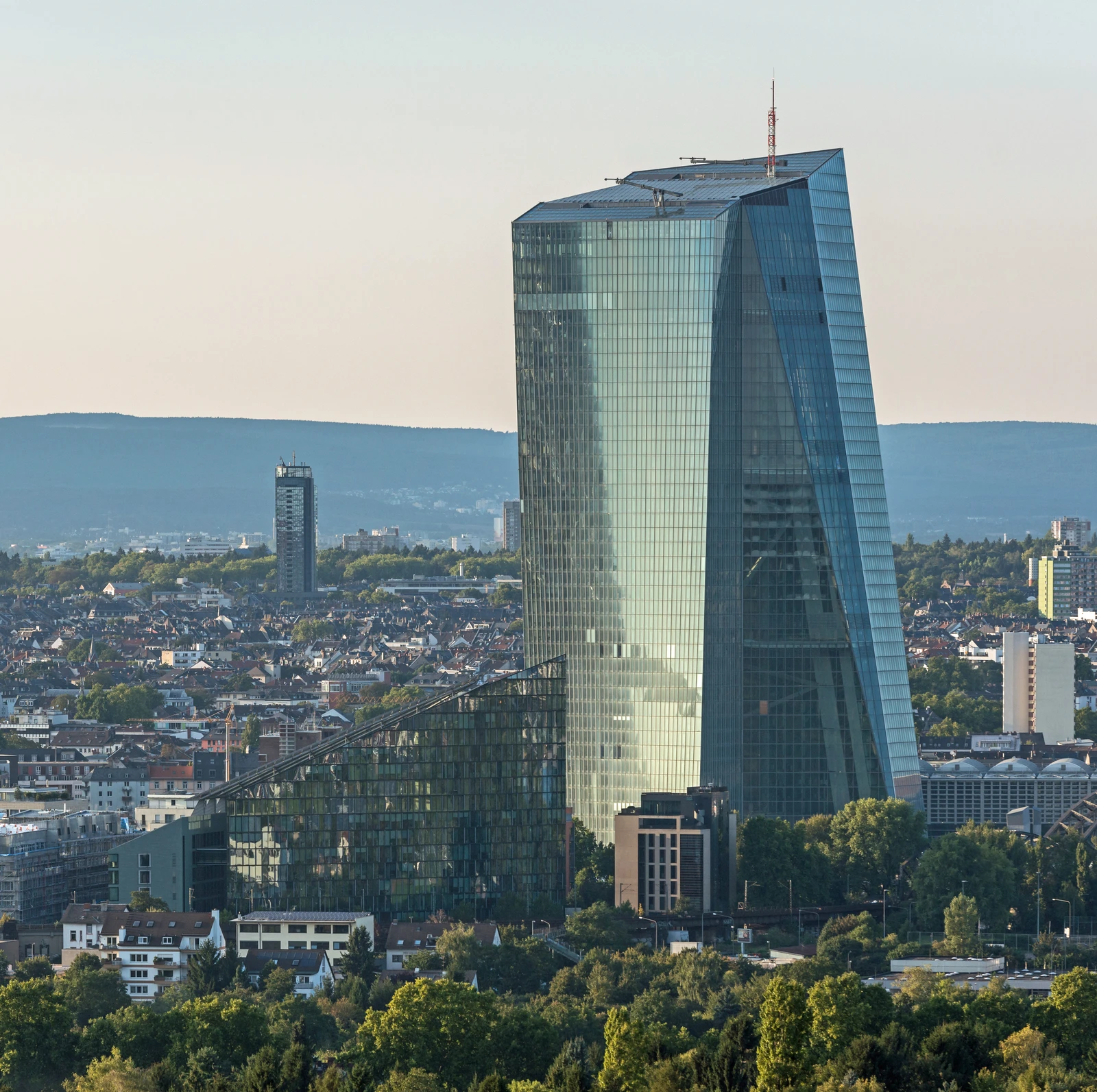 Exterior view of the European Central Bank headquarters building in Frankfurt.