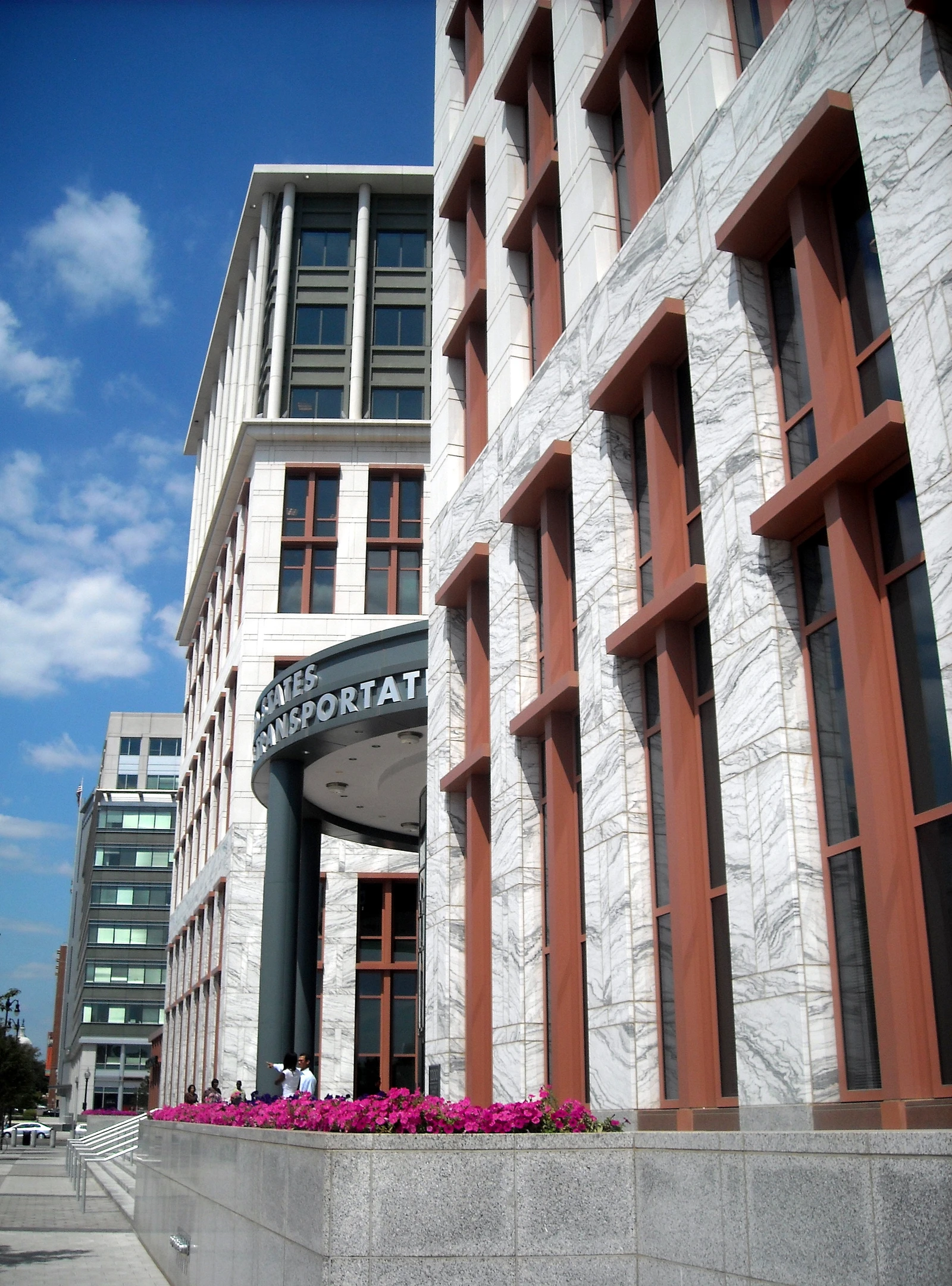 Exterior view of the United States Department of Transportation headquarters building.