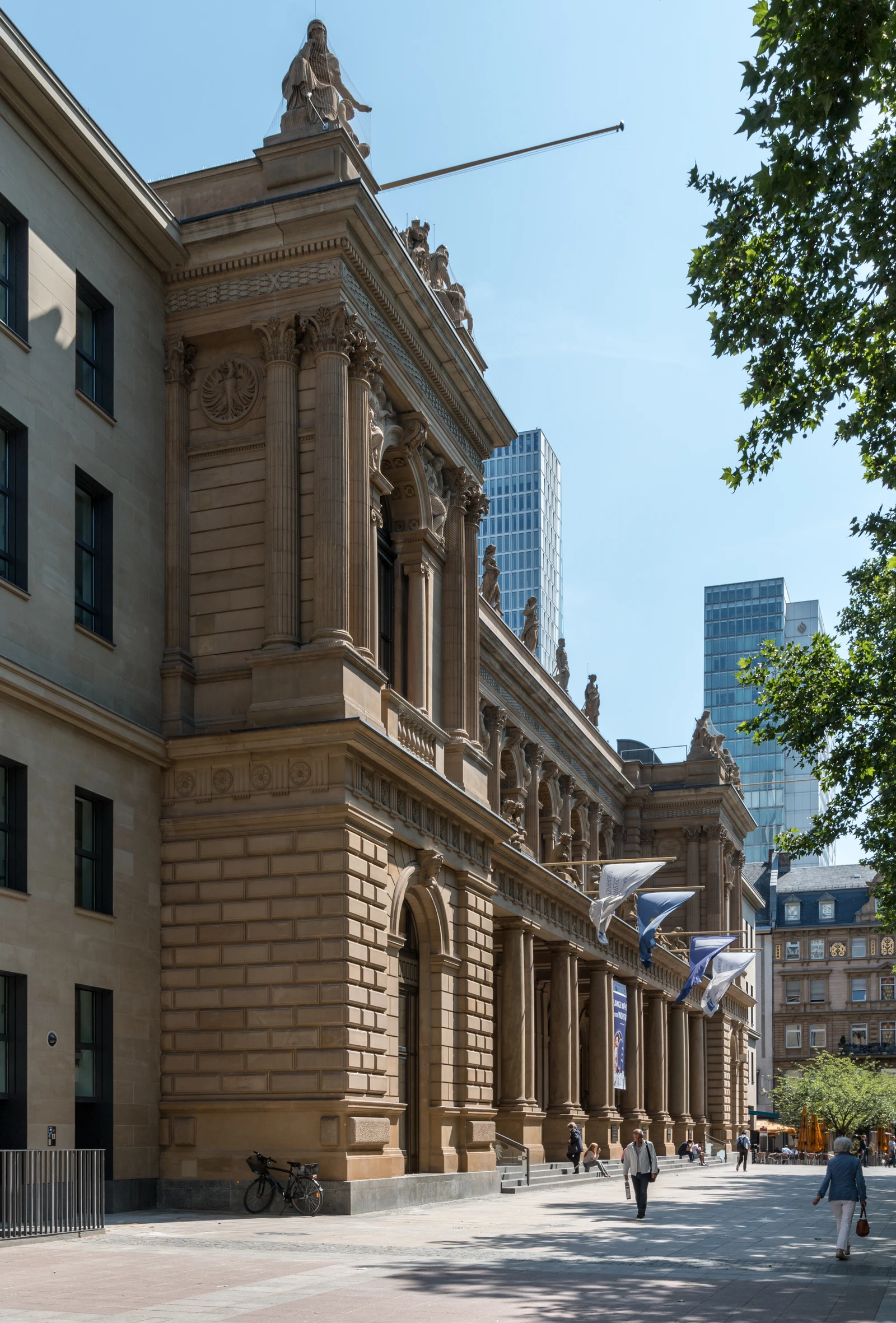 Exterior view of the historic Frankfurt Stock Exchange building on a sunny day.