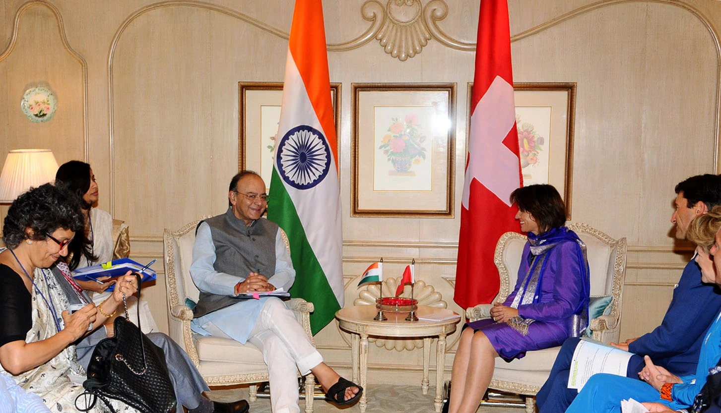 Arun Jaitley, Union Minister for Finance, and Doris Leuthard, President of Swiss Confederation, meet in New Delhi.